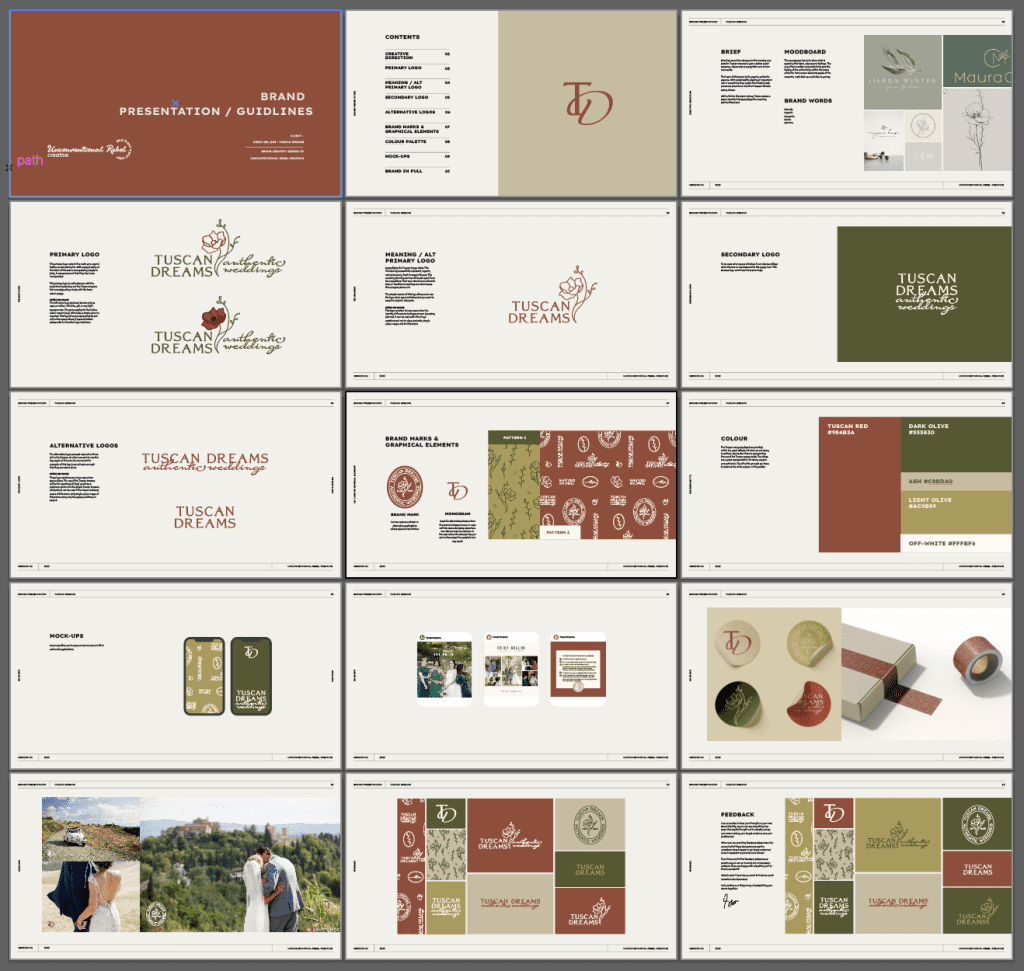 Screen shot of the brand presentation for Tuscan Dreams.